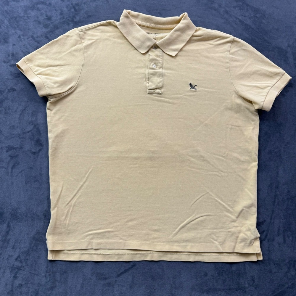 Eddie Bauer Mens Large Yellow Short Sleeve Goose Logo Pique Polo Shirt